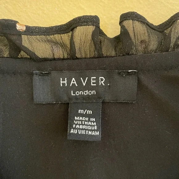 Black with Gold Polka Dot Long Sleeve V-Neck Blouse Sz-Medium - Picture 3 of 9